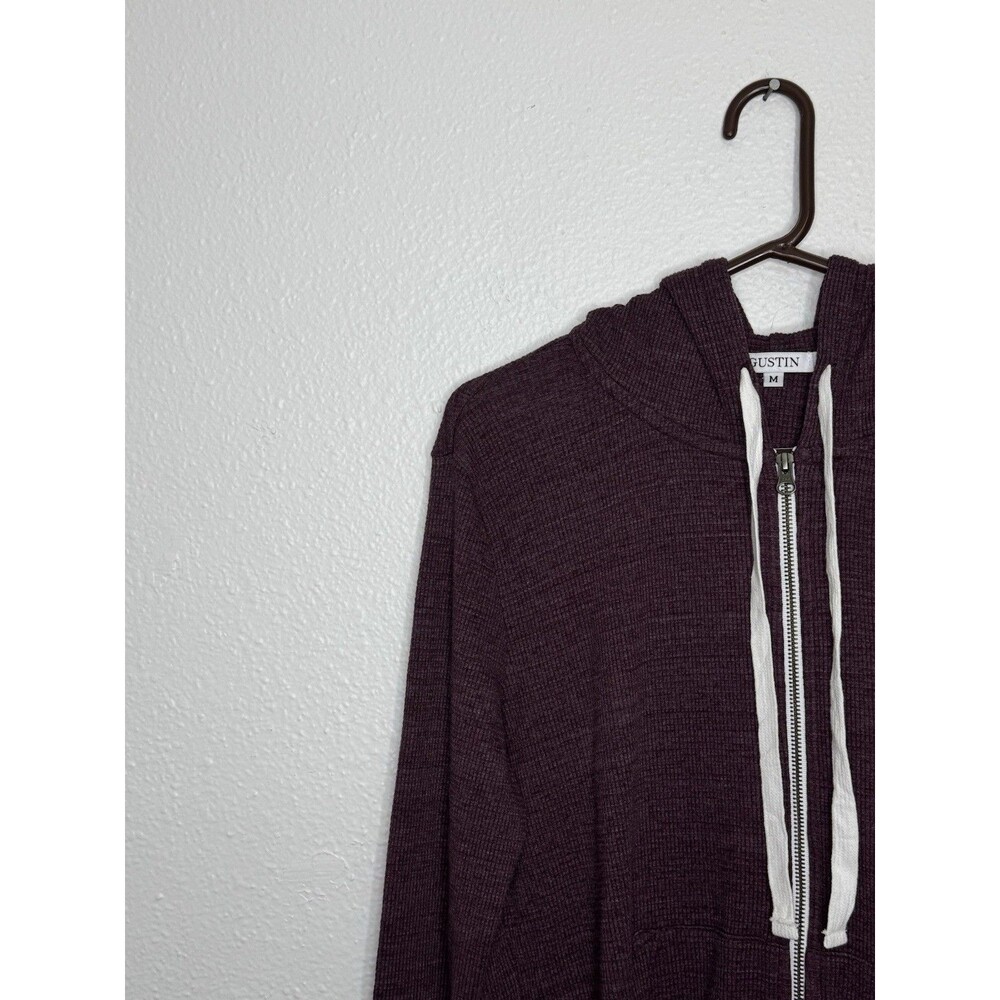 Gustin Waffle Full Zip Hoodie Mens M Thermal Knit Maroon Made in USA 100% Cotton - Picture 5 of 14